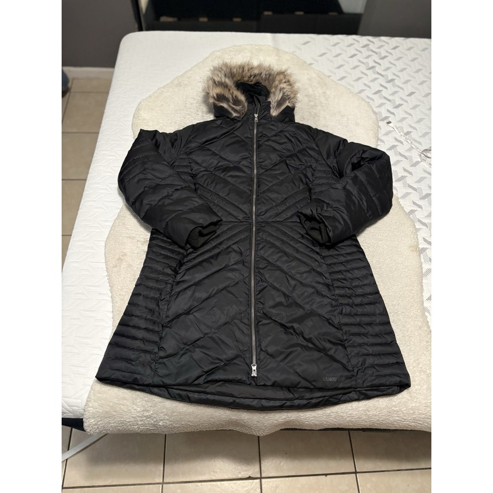 Lands End Puffer Jacket Women XL 18 FeatherFree Cozy Fleece Lined Coat Parka